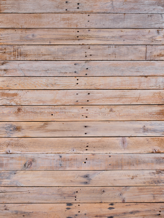Coffee Date vinyl backdrop. Vinyl image is of a naturally varied wood plank collection, light brown dark brown with knots of dark charcoal.