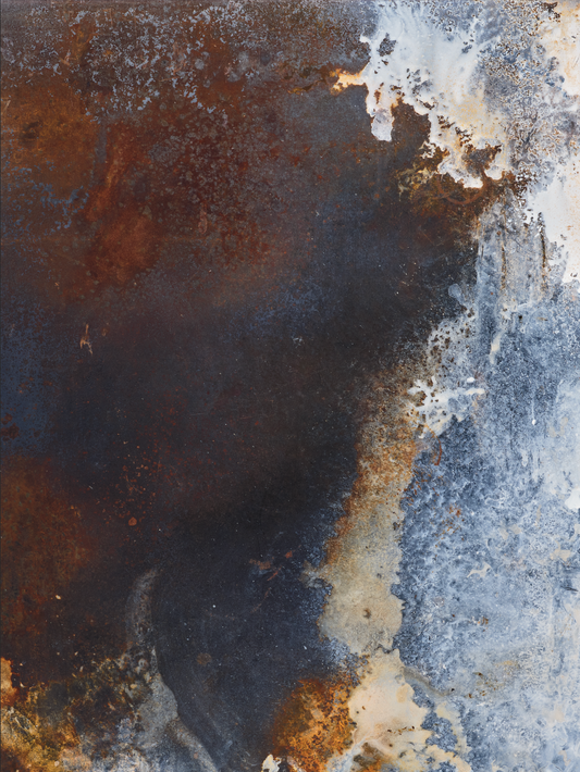 Vinyl backdrop of textured rusted patina white orange and steel surface perfect for food, drink, and product photography.