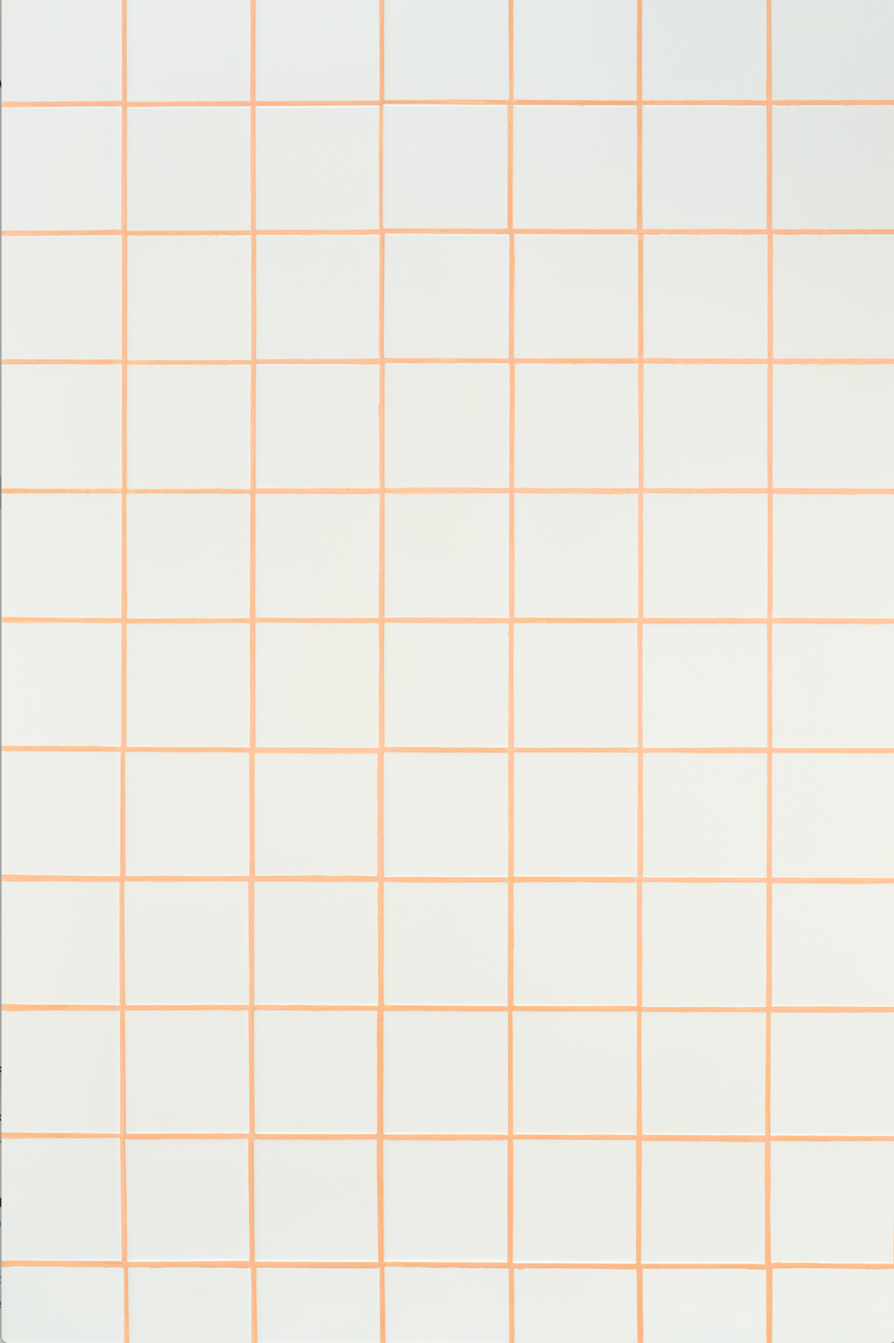 vinyl backdrop of white square tile with bright orange grout
