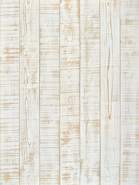 vinyl backdrop of light tan brown slatted wood with faded white paint