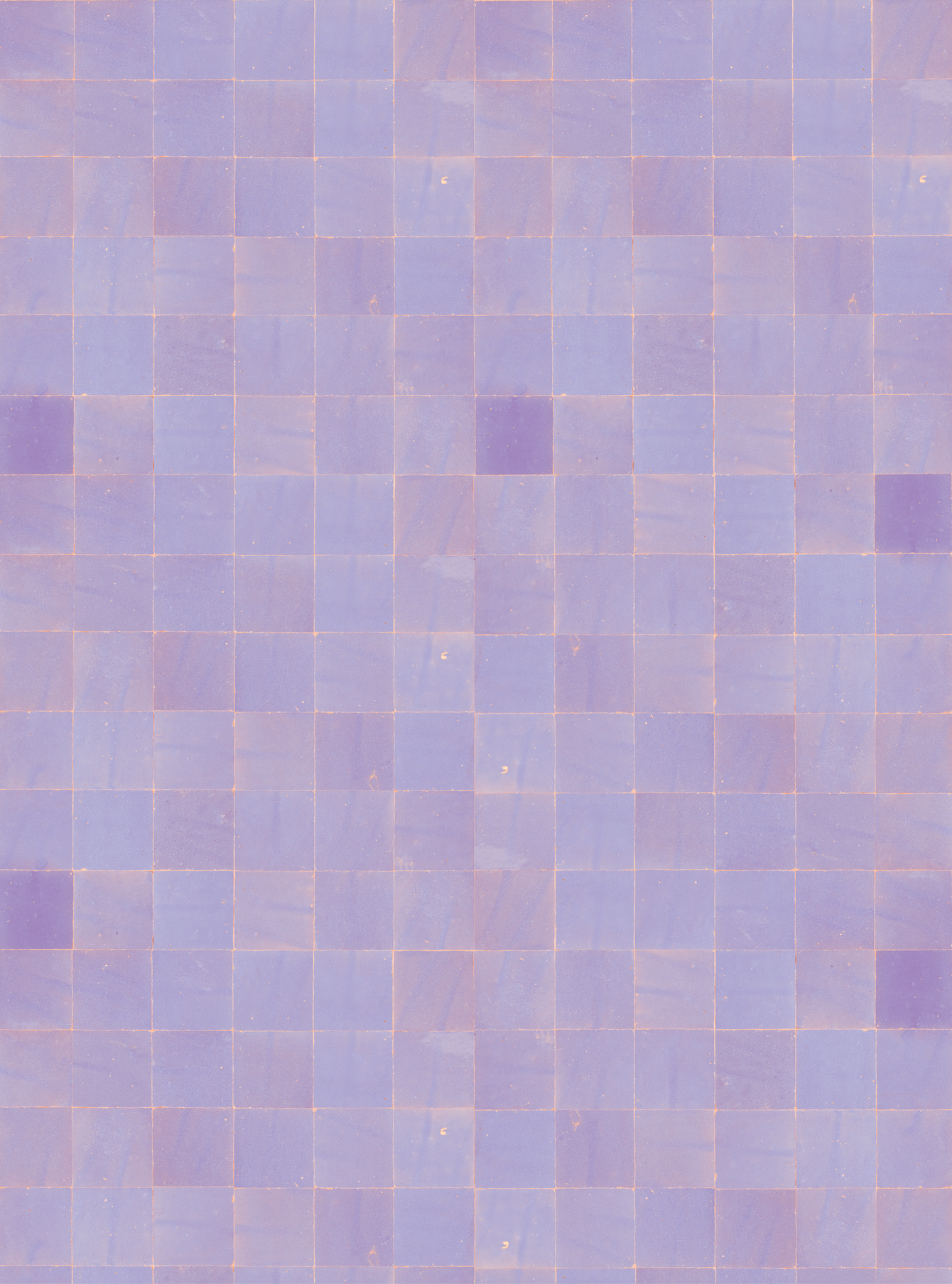 Lilac, deep purple, and cool toned light purple square tile with warm toned white grout