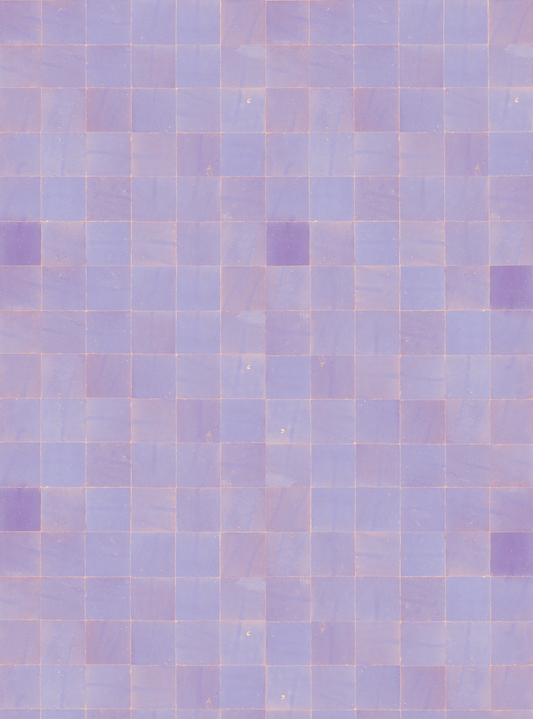 Lilac, deep purple, and cool toned light purple square tile with warm toned white grout
