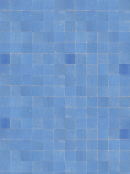 vinyl backdrop of sky colored blue square tiles with white grout