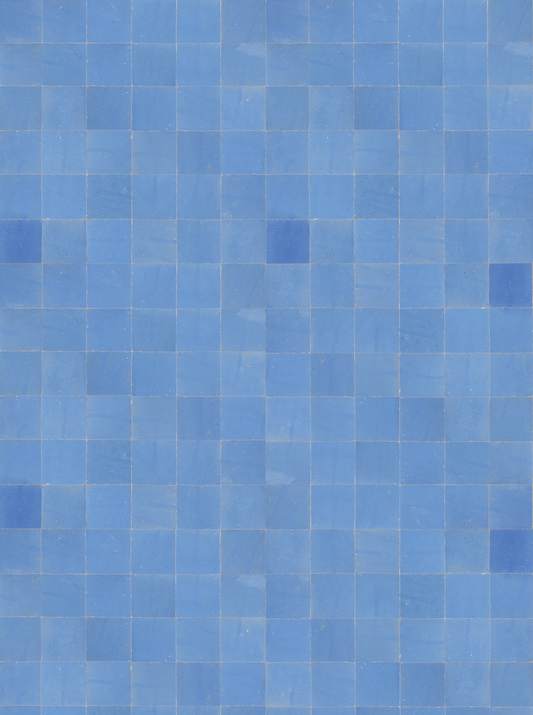 vinyl backdrop of sky colored blue square tiles with white grout