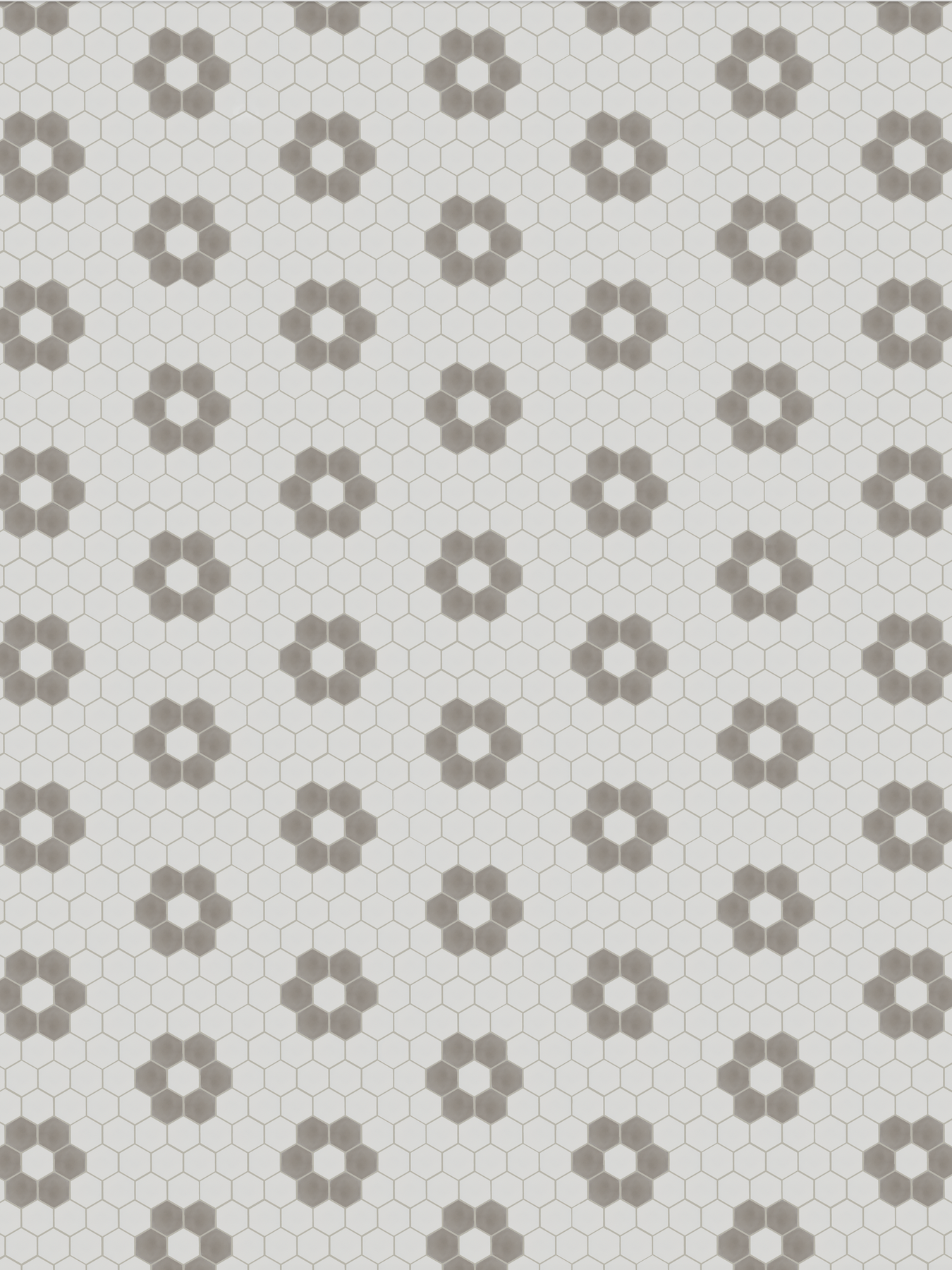 cool tone white hexagon tile, grey hexagon tile arranged in flower/circle like pattern.