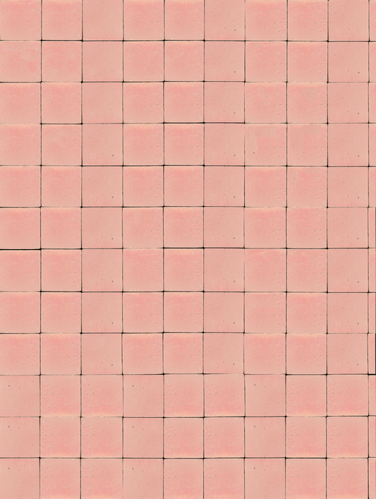 Light pink square tile with no grout vinyl backdrop