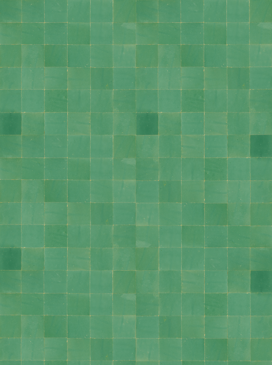 Cool toned blue and green varied square tiles with warm toned white grout for photography